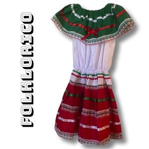 Girls Folklorico dress , green/red/white